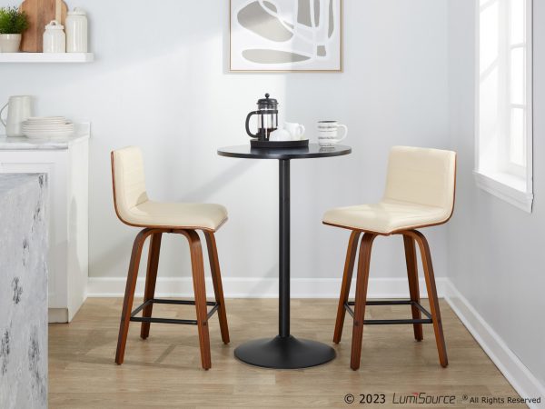 Vasari 26 Mid Century Modern Walnut Cream Swivel Stools Set of 2 2