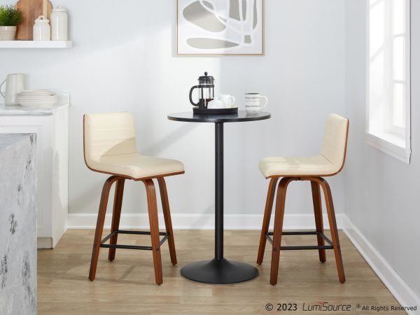 Vasari 26 Mid Century Modern Walnut Cream Swivel Stools Set of 2 3