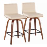 Vasari 26 Mid-Century Modern Walnut Cream Swivel Stools (Set of 2)