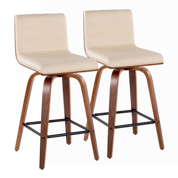 Vasari 26 Mid Century Modern Walnut Cream Swivel Stools Set of 2 4