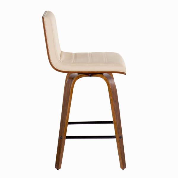 Vasari 26 Mid Century Modern Walnut Cream Swivel Stools Set of 2 6