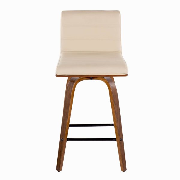 Vasari 26 Mid Century Modern Walnut Cream Swivel Stools Set of 2 9