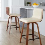 Vasari 30 Mid-Century Modern Walnut Cream Swivel Barstools (Set of 2)