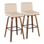 Vasari 30 Mid-Century Modern Walnut Cream Swivel Barstools (Set of 2)