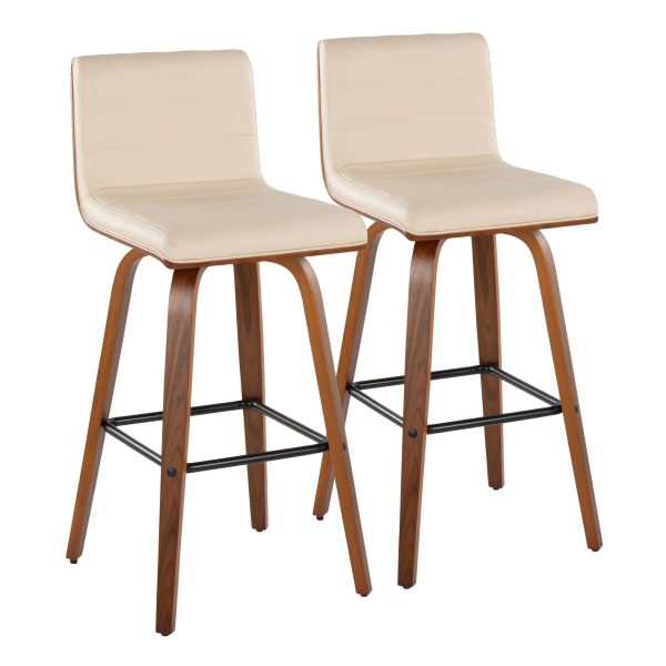 Vasari 30 Mid Century Modern Walnut Cream Swivel Barstools Set of 2 4