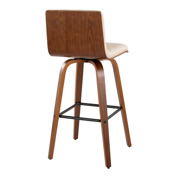 Vasari 30 Mid Century Modern Walnut Cream Swivel Barstools Set of 2 7