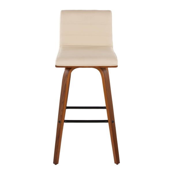 Vasari 30 Mid Century Modern Walnut Cream Swivel Barstools Set of 2 9