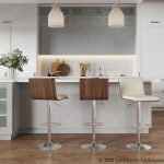 Vasari Mid-Century Modern Swivel Barstool Chrome Walnut Cream (Set of 2)