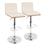 Vasari Mid-Century Modern Swivel Barstool Chrome Walnut Cream (Set of 2)