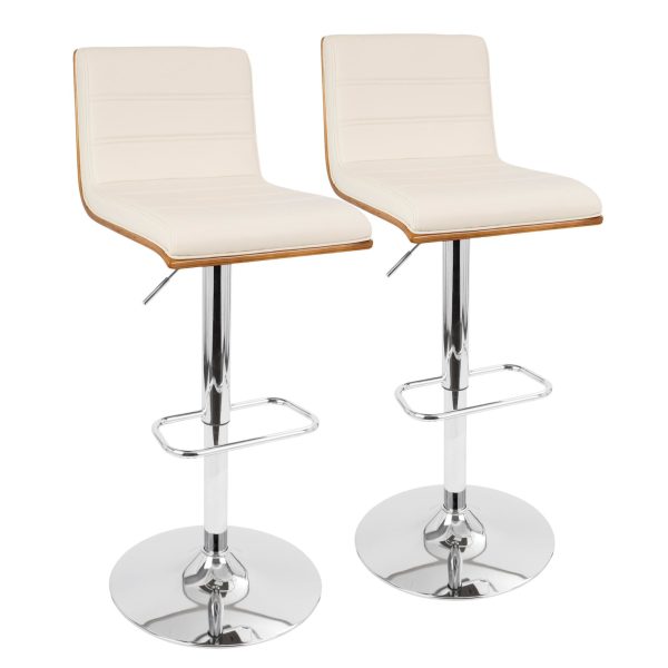 Vasari Mid Century Modern Swivel Barstool Chrome Walnut Cream Set of 2 2