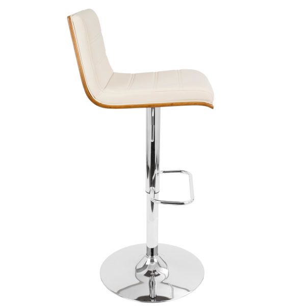 Vasari Mid Century Modern Swivel Barstool Chrome Walnut Cream Set of 2 5