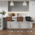 Vasari Walnut and Black Faux Leather Mid-Century Modern Barstool