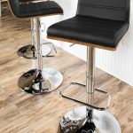 Vasari Walnut and Black Faux Leather Mid-Century Modern Barstool