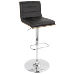 Vasari Walnut and Black Faux Leather Mid-Century Modern Barstool