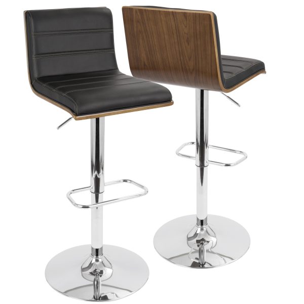 Vasari Walnut and Black Faux Leather Mid Century Modern Barstool 3