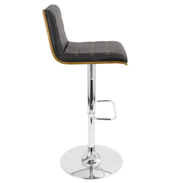 Vasari Walnut and Black Faux Leather Mid Century Modern Barstool 4