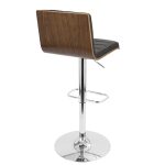 Vasari Walnut and Black Faux Leather Mid-Century Modern Barstool