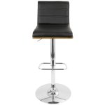 Vasari Walnut and Black Faux Leather Mid-Century Modern Barstool