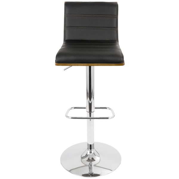 Vasari Walnut and Black Faux Leather Mid Century Modern Barstool 7