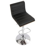 Vasari Walnut and Black Faux Leather Mid-Century Modern Barstool