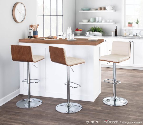 Vasari Walnut and Cream Swivel Adjustable Mid Century Modern Barstool