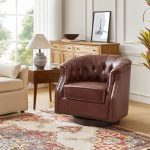 Veitin Brown Leather Chesterfield Rocker Swivel Accent Chair