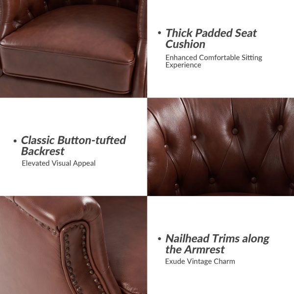 Veitin Brown Leather Chesterfield Rocker Swivel Accent Chair 2