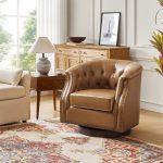 Veitin Camel Leather Chesterfield Rocker Swivel Accent Chair 7 Veitin Camel Leather Chesterfield Rocker Swivel Accent Chair