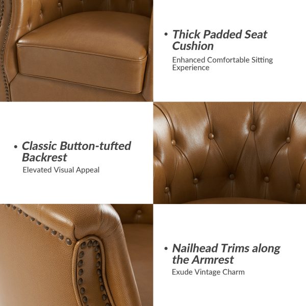 Veitin Camel Leather Chesterfield Rocker Swivel Accent Chair 2