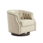 Veitin White Genuine Leather Chesterfield Rocker Swivel Accent Chair
