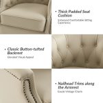 Veitin White Genuine Leather Chesterfield Rocker Swivel Accent Chair
