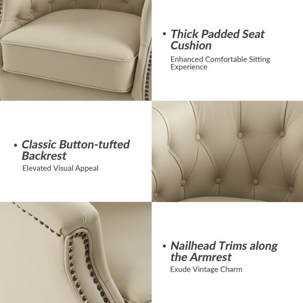 Veitin White Genuine Leather Chesterfield Rocker Swivel Accent Chair 2