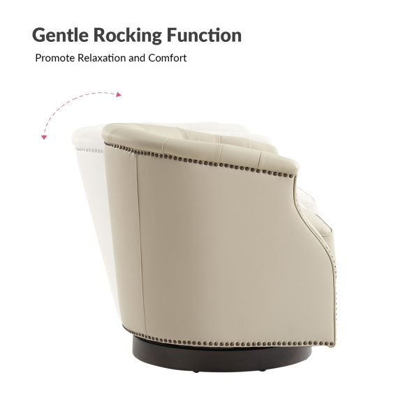 Veitin White Genuine Leather Chesterfield Rocker Swivel Accent Chair 3