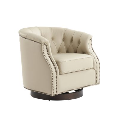 Veitin White Genuine Leather Chesterfield Rocker Swivel Accent Chair