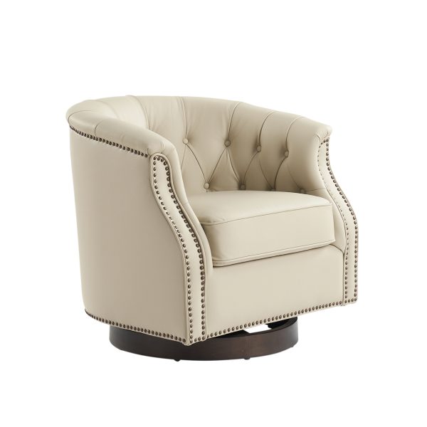 Veitin White Genuine Leather Chesterfield Rocker Swivel Accent Chair