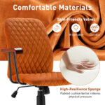 Velvet Office Chair with Wooden Armrests and Rocking Backrest