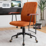 Velvet Office Chair with Wooden Armrests and Rocking Backrest