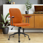 Velvet Office Chair with Wooden Armrests and Rocking Backrest