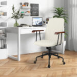 Velvet Office Chair with Wooden Armrests and Rocking Backrest