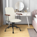 Velvet Office Chair with Wooden Armrests and Rocking Backrest