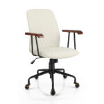 Velvet Office Chair with Wooden Armrests and Rocking Backrest