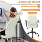 Velvet Office Chair with Wooden Armrests and Rocking Backrest