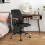 Velvet Office Chair with Wooden Armrests and Rocking Backrest