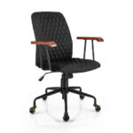 Velvet Office Chair with Wooden Armrests and Rocking Backrest