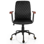 Velvet Office Chair with Wooden Armrests and Rocking Backrest