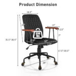 Velvet Office Chair with Wooden Armrests and Rocking Backrest
