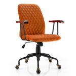 Velvet Office Chair with Wooden Armrests and Rocking Backrest
