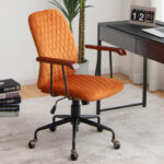 Velvet Office Chair with Wooden Armrests and Rocking Backrest