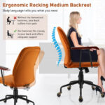 Velvet Office Chair with Wooden Armrests and Rocking Backrest