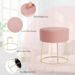 Velvet Round Ottoman Stool with Non-Slip Pads for Living Room